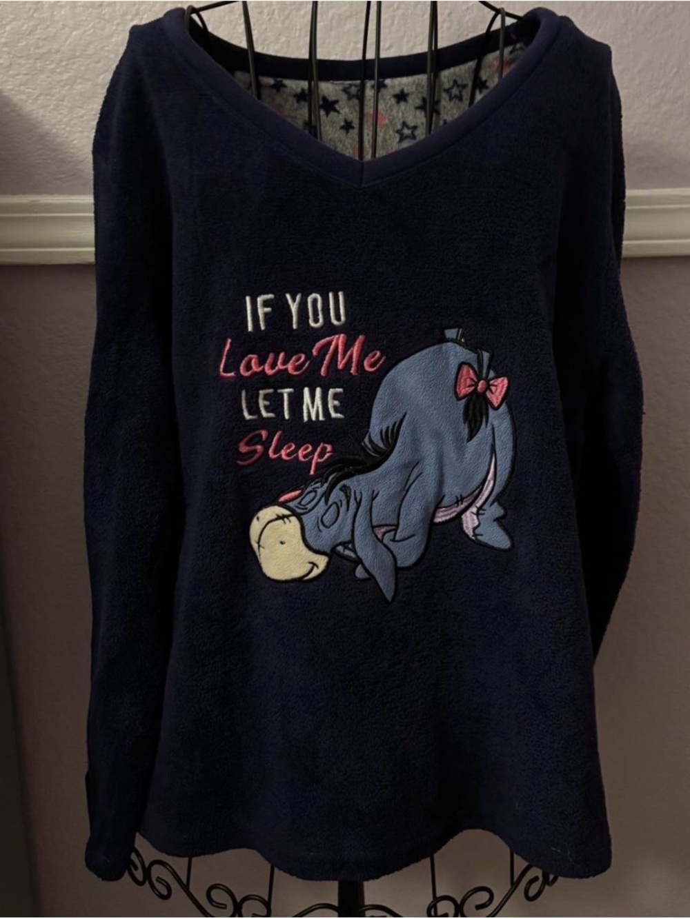 Women’s Navy Eeyore Long Sleeve Sleep Top Size Medium